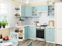 Небольшая угловая кухня в голубом и белом цвете Ачинск